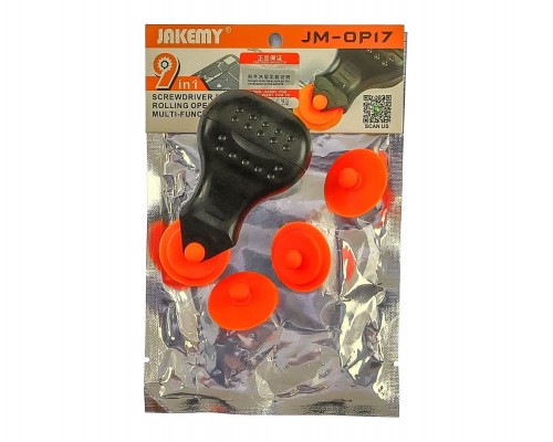 Набор инструментов JAKEMY JM-OP17 (рукоятка со сменными роликами 4шт, ручка с насадками: Y0.6, +1.5, *0.8, Pinhead +1.5) черный/оранжевый