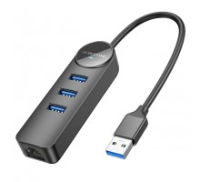 Адаптер Borofone DH6 Erudite 4-in-1 Gigabit Ethernet Adapter (USB to USB3.0*3+RJ45) 0.2m Black