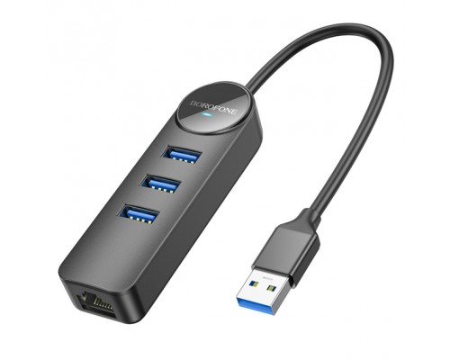 Адаптер Borofone DH6 Erudite 4-in-1 Gigabit Ethernet Adapter(USB to USB3.0*3+RJ45) 0.2m Black