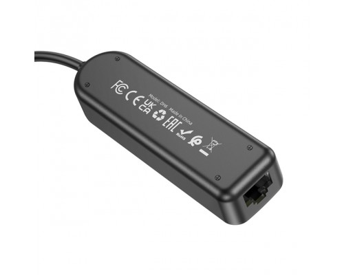 Адаптер Borofone DH6 Erudite 4-in-1 Gigabit Ethernet Adapter(USB to USB3.0*3+RJ45) 0.2m Black