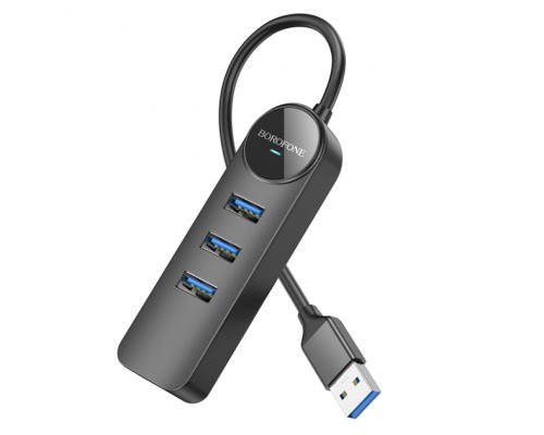 Адаптер Borofone DH6 Erudite 4-in-1 Gigabit Ethernet Adapter(USB to USB3.0*3+RJ45) 0.2m Black