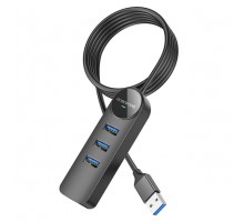 Адаптер Borofone DH6 Erudite 4-in-1 Gigabit Ethernet Adapter (USB to USB3.0*3+RJ45) 1.2m Black