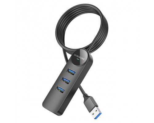 Адаптер Borofone DH6 Erudite 4-in-1 Gigabit Ethernet Adapter(USB to USB3.0*3+RJ45) 1.2m Black