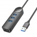 Адаптер Borofone DH6 Erudite 4-in-1 Gigabit Ethernet Adapter(USB to USB3.0*3+RJ45) 1.2m Black