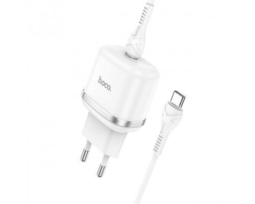 Мережевий адаптер HOCO Victorious single port charger N24 | 1Type-C, 20W/3A, PD/QC | white