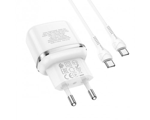 Мережевий адаптер HOCO Victorious single port charger N24 | 1Type-C, 20W/3A, PD/QC | white