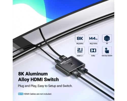 HDMI разветвитель двунаправленный Bi-Direction Switch на 2 порта 8К | переключатель + коммутатор 2 в 1 | Для PC, XBox, PS4, PS5, видеоплееров