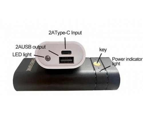 Корпус повербанка под АКБ 2x18650, 5V 2A, до 6000mAh, USB, Type-C, фонарик, Bkack