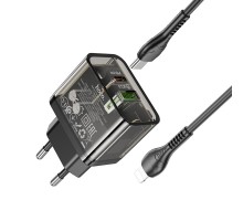 Сетевое зарядное устройство Hoco N34 USB/ Type-C QC PD 20W прозначно-черное