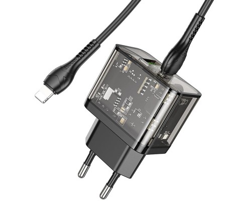 Сетевое зарядное устройство Hoco N34 USB/ Type-C QC PD 20W прозначно-черное