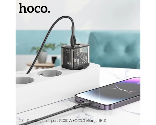 Сетевое зарядное устройство Hoco N34 USB/ Type-C QC PD 20W прозначно-черное