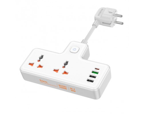 Удлинитель HOCO Reise 2-position expansion socket AC12A |3USB/Type-C, PD/QC, 30W/10A| white