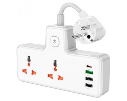 Удлинитель HOCO Reise 2-position expansion socket AC12A |3USB/Type-C, PD/QC, 30W/10A| white