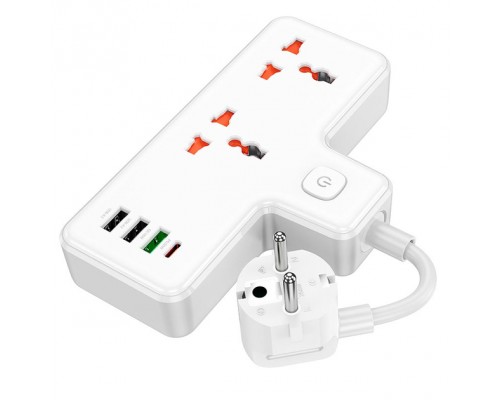 Удлинитель HOCO Reise 2-position expansion socket AC12A |3USB/Type-C, PD/QC, 30W/10A| white