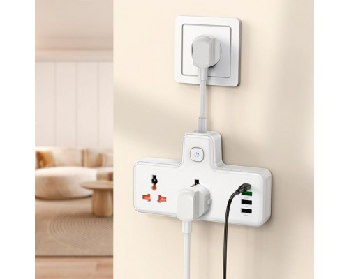 Удлинитель HOCO Reise 2-position expansion socket AC12A |3USB/Type-C, PD/QC, 30W/10A| white