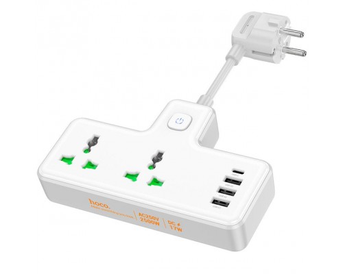 Удлинитель HOCO Voyage 2-position expansion socket AC11A |3USB/Type-C, 10A| white