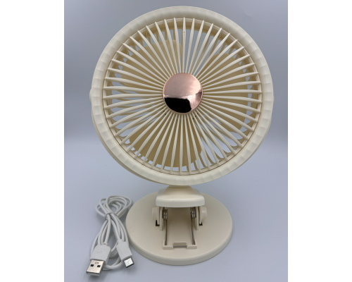 Настольный вентилятор DM-41C с питанием от повербанка и прищепкой (USB-Type-C, 2 скорости, d=16cm) beige