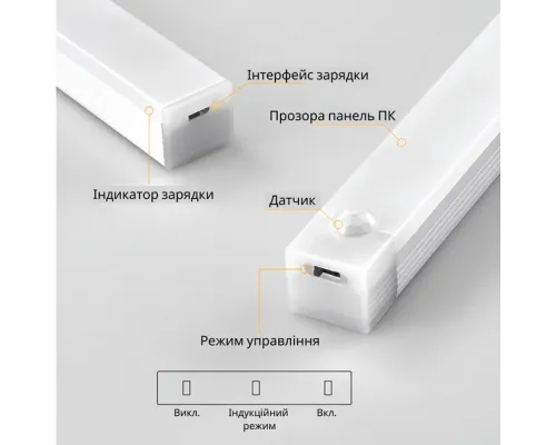 LED светильник/ночник 10cm сенсорный, портативный, White | USB Type-C, 6LEDs, 0.1m, Теплый свет, магнитное крепление | 2 режима | Для кухни, гардероба, спальни, коридора