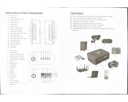 ДБЖ (UPS) DC 60W 20000mAh для роутера/терміналу/камери та ін. DC2060P/DCP60W | DC5.5x2.1mm: 4x12V(5A)/ 1x9V-12V/ 1x5V / 2xUSB/POE| LCD Black