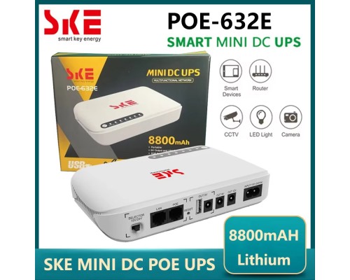 ИБП (UPS) SKE POE-632E DC 17W 8800mah для роутера/терминала/камеры |5/9/12v, USB, LAN, POE| White