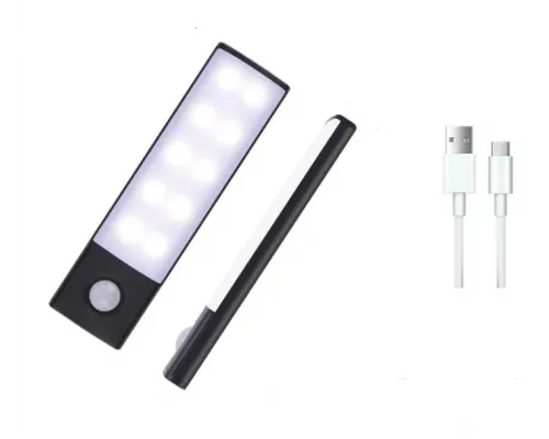 LED светильник L1803 сенсорный, портативный | USB Type-C, 10cm, 20LEDs, Три цвета, магнитное крепление | 3 режима | Для кухни, гардероба, спальни, коридора, шкафа | Сенсор движения и освещения| Black