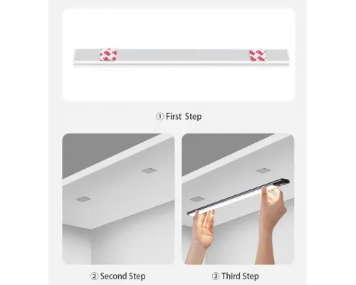 LED светильник L1803 сенсорный, портативный | USB Type-C, 40cm, 80LEDs, Три цвета, магнитное крепление | 3 режима | Для кухни, гардероба, спальни, коридора, шкафа | Сенсор движения и освещения| Black