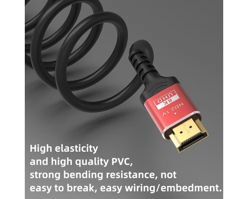 Кабель HDMI 2.1|8K 60HZ, 4K 144HZ, 48Gbps, HDR, eARC| 2М, Black-Red