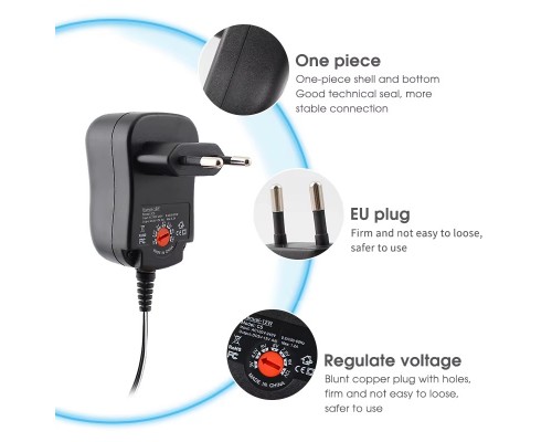 Блок питания/адаптер AC-DC универсальный с выбором напряжения и комплектом переходников black | 3V - 12V, 12W