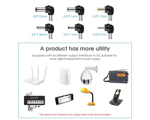Блок питания/адаптер AC-DC универсальный с выбором напряжения и комплектом переходников black | 3V - 12V, 12W