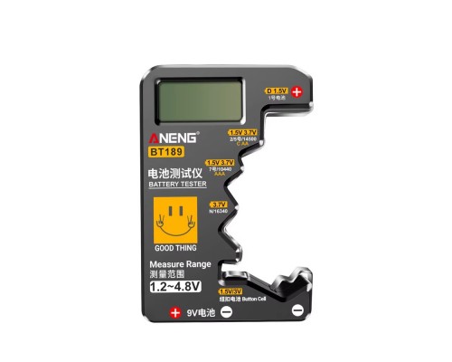 Универсальный тестер емкости батареек и аккумуляторов Aneng BT189 |C, AA, AAA, D, N, 9В, 6F2, таблетки на 1.55В| Black