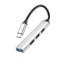 Адаптер Hoco HB26 (Type-C to USB3.0+USB2.0*3) 4 in 1 металевий сірий