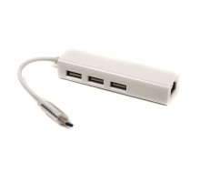 Перехідник PowerPlant USB 3.1 Type-C - 3 порти USB 2.0 + Ethernet