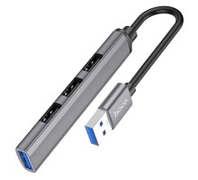 USB Hub Hoco HB26 4 in 1 adapter(USB to USB3.0+USB2.0*3) металлический серый