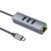 Адаптер Hoco HB34 (Type-C to RJ45 1Gbit Ethernet +3*USB3.0) Grey