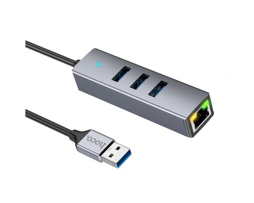 Адаптер Hoco HB34 (USB to RJ45 1Gbit Ethernet +3*USB3.0) Grey