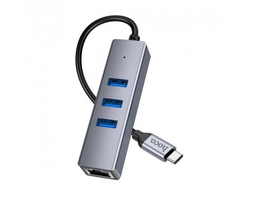 Адаптер Hoco HB34 (Type-C to RJ45 1Gbit Ethernet +3*USB3.0) Grey