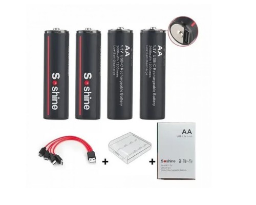 Аккумуляторные Батарейки AA 2600mWh с разъемом Type-C (бокс 4шт с кабелем 1х4 в комплекте)