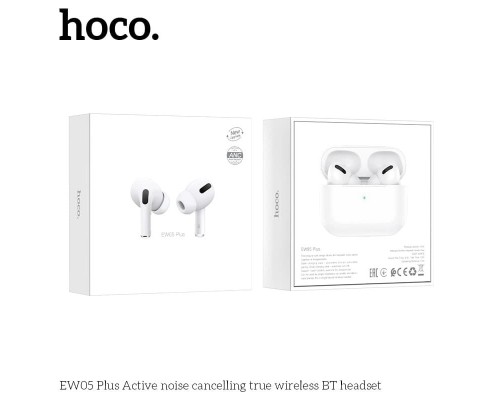 Беспроводные наушники Hoco EW05 Plus с беспроводной зарядкой, активным шумоподавлением, микрофоном, TWS Bluetooth 5.1 белые