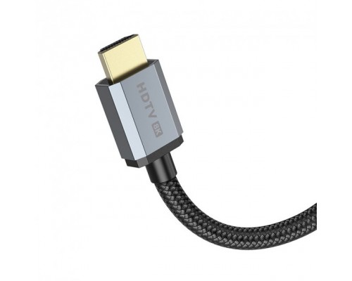 Кабель HDMI Hoco US03 - 1m v2.1 8K Ultra HD с нейлоновой оплёткой и позолоченными коннекторами, чёрный