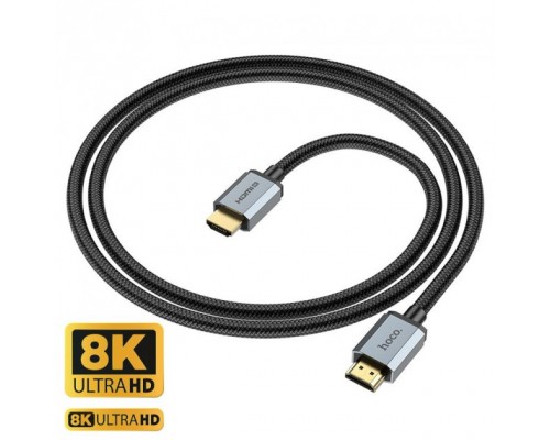 Кабель HDMI Hoco US03 - 1m v2.1 8K Ultra HD с нейлоновой оплёткой и позолоченными коннекторами, чёрный