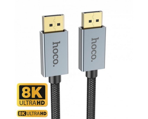 Кабель DisplayPort Hoco US04 - 1m v1.4 8K Ultra HD с нейлоновой оплёткой и позолоченными коннекторами, чёрный