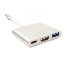 Кабель-перехідник USB Type-C PowerPlant - HDMI/USB Multiport Adapter для MacBook 12, 0.15м