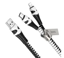 Кабель Hoco U97 2в1 USB to Type-C/ Lightning 1m черно-белый