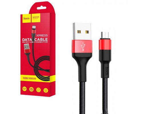 Кабель Hoco X26 USB to MicroUSB 1m чорно-червоний