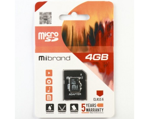 Карта Пам'яті Mibrand microSDHC 4Gb class 6 (adapter SD) Чорний
