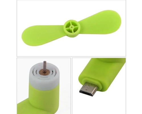 Мобильный вентилятор MicroUSB зеленый, от телефона / повербанка / ноутбука и др.