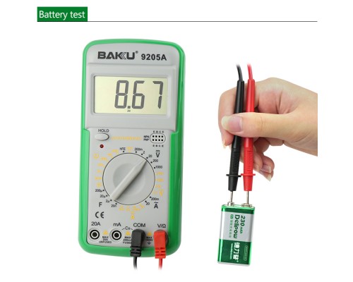 Мультиметр цифровий Baku BK-9205A з функцією автовідключення (струм до 20А)