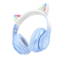Наушники беспроводные полноразмерные Hoco W42 Cat Ear с подсветкой |BT5.3, AUX/TF, 10h| синие