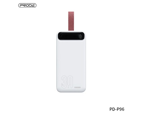Повербанк Remax Proda PD-P96 Leading series (30000 mAh / Out: 2USB 5V/2A / In: Type-C, micro-USB 5V/2A ) с LED Дисплеем и фонариком, Белый