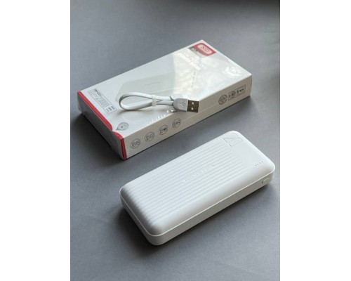 Повербанк XO PB302 (20000 mAh / Out: 2USB 5V/2A / In: Type-C, micro-USB 5V/2A) з LED індикатором, Білий
